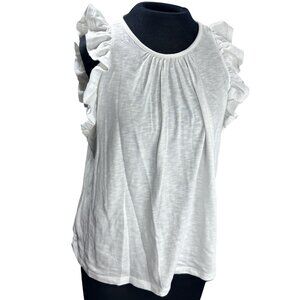 Loft White Ruffle Sleeve Tank Top For Women L Lightweight Stylish